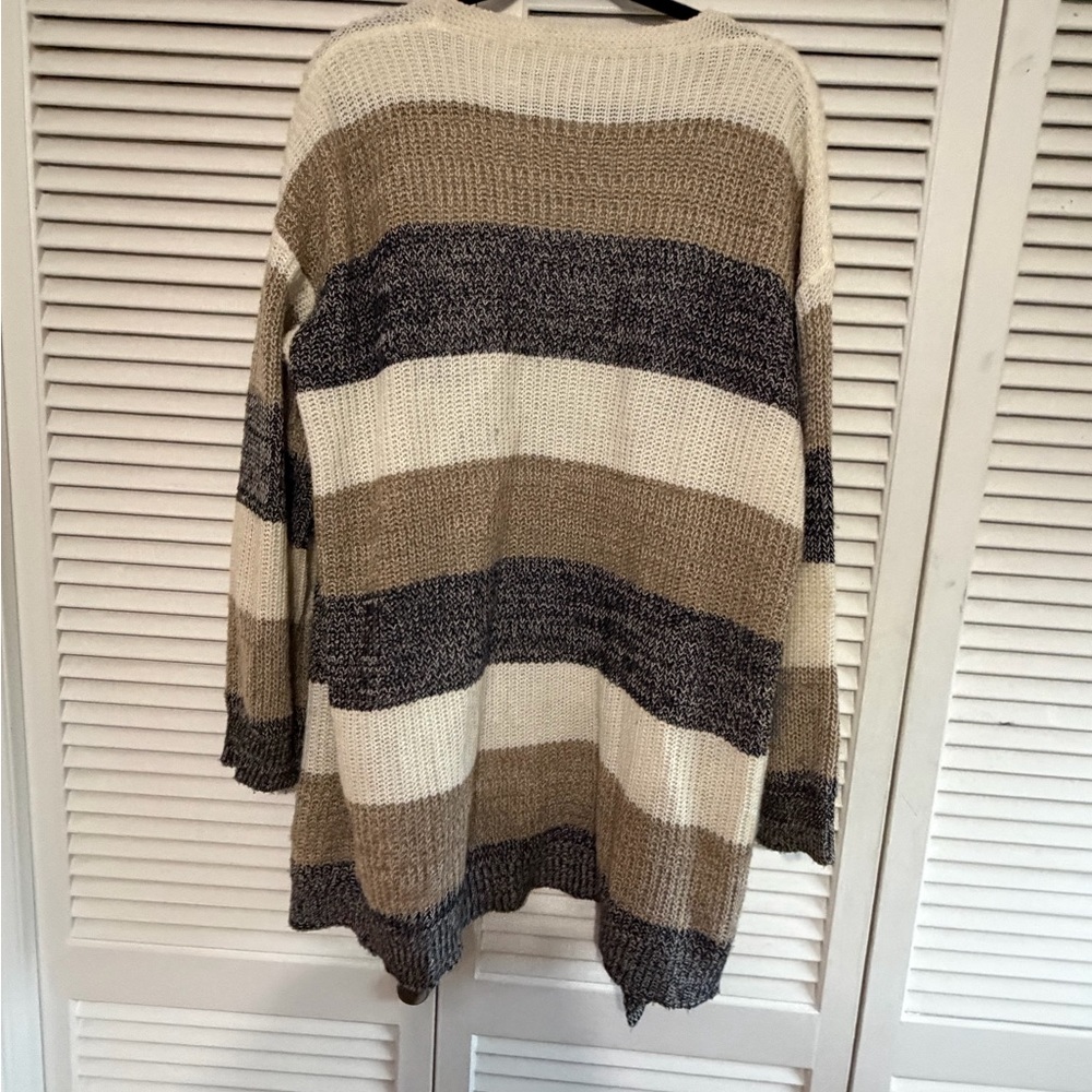 Oversized Striped Knit Sweater - Cream, Tan & Gray